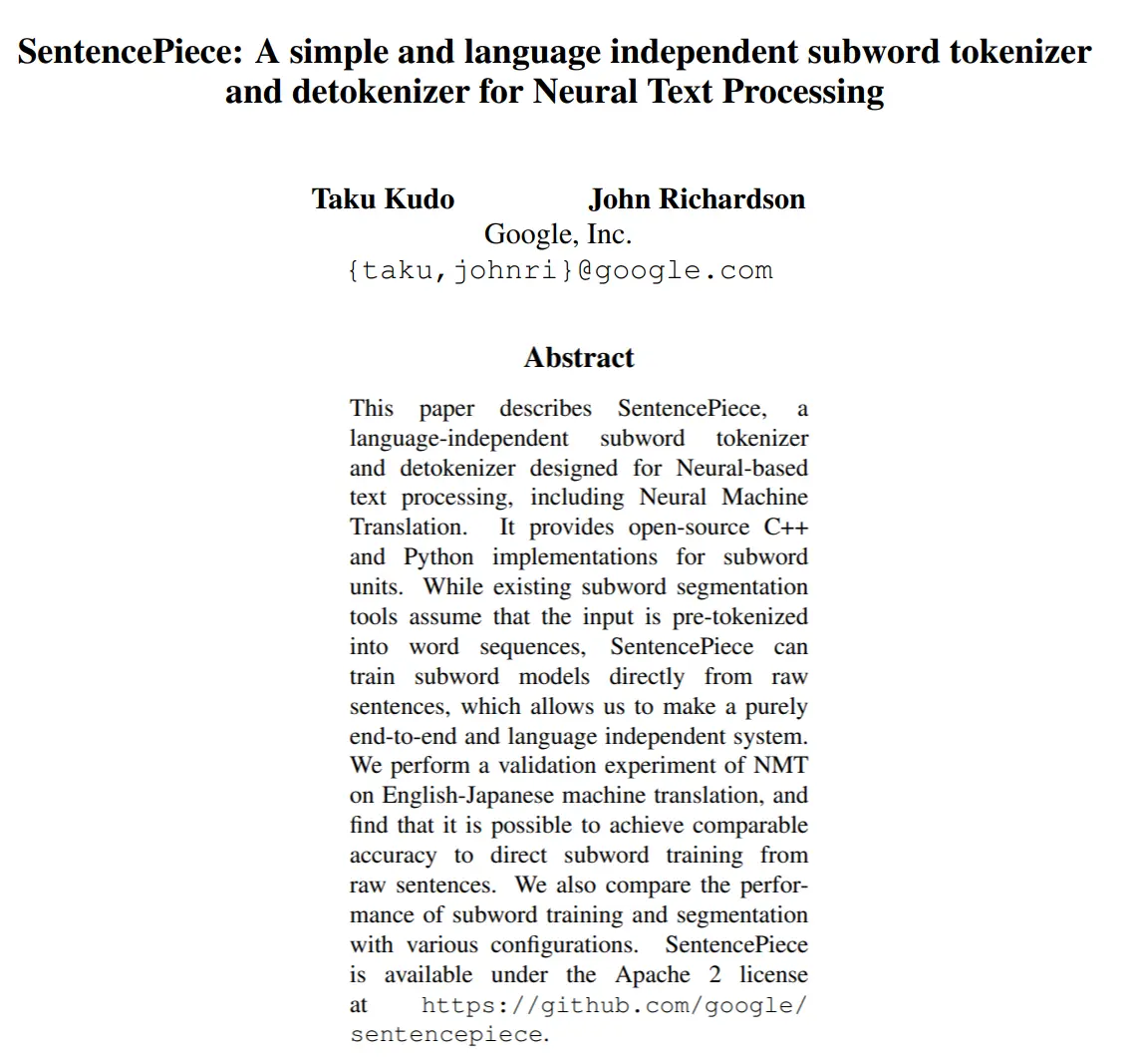 Image of SentencePiece abstract